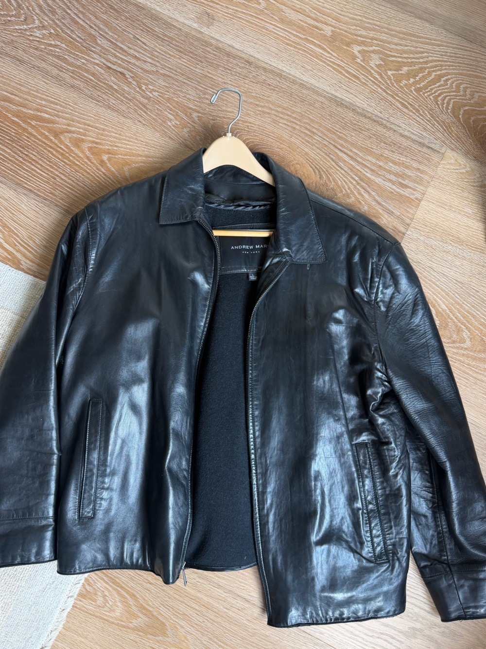 Andrew Marc Black Leather Bomber Jacket